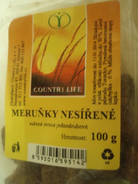 Meruňky nesířené Country Life 100 g