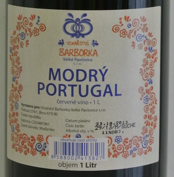 MODRÝ PORTUGAL, ČERVENÉ VÍNO, 11% OBJ., SUCHÉ