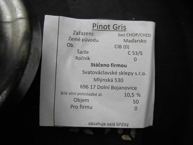 PINOT GRIS, POLOSLADKÉ, ALK.10,5% OBJ., ZEMĚ PŮVODU MAĎARSKO
