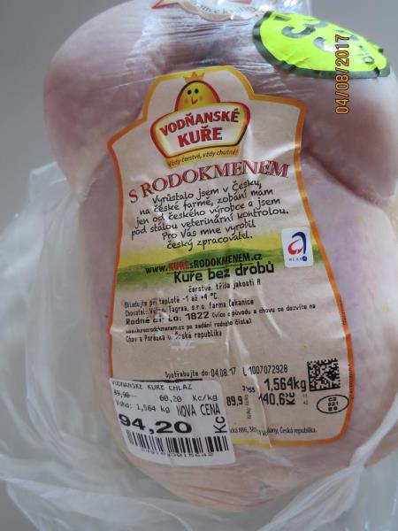 Vodňanské kuře s rodokmenem, kuře bez drobů.