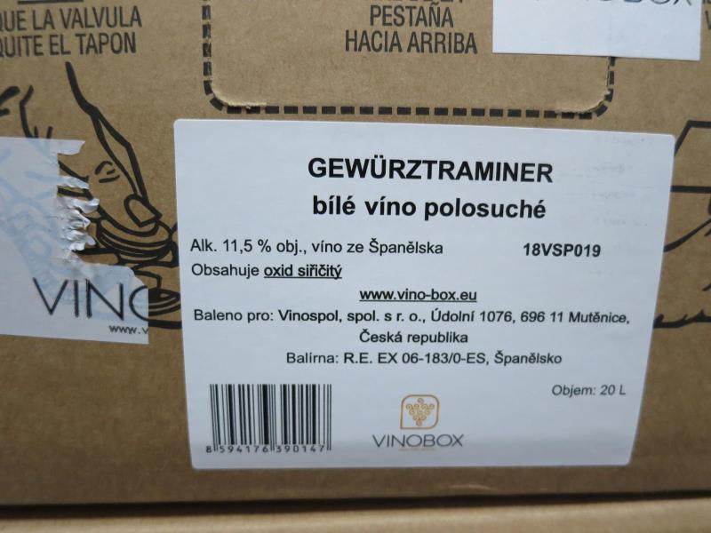 Gewürztraminer, bílé víno polosuché, alk 11,5 % obj., víno ze Španělska