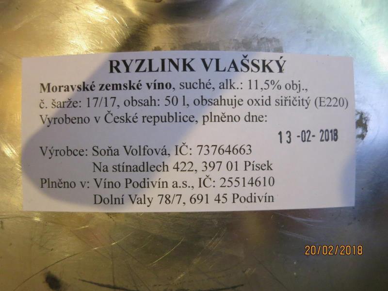 RYZLINK VLAŠSKÝ, MZV, suché, alk.:11,5% obj., sudové