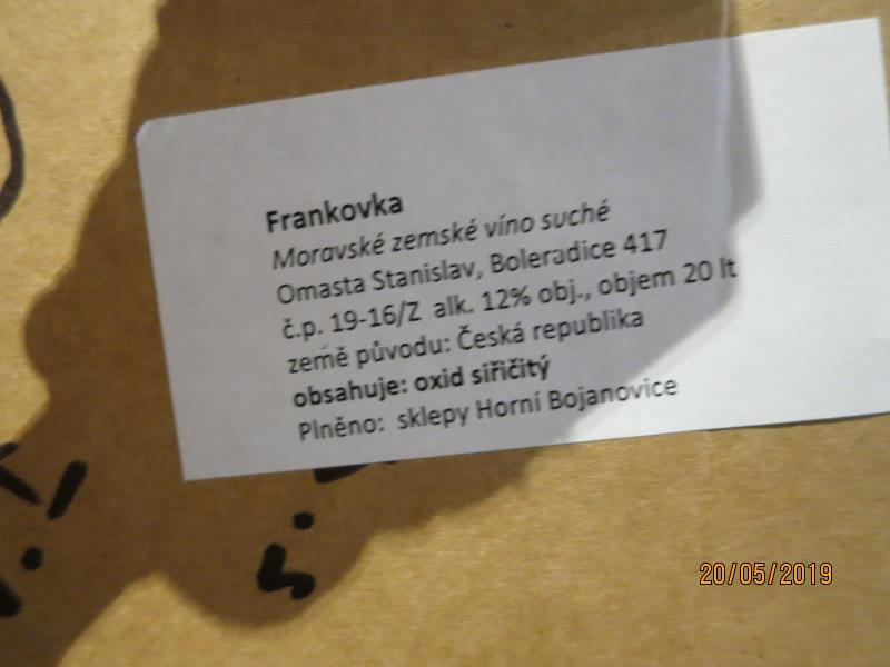 FRANKOVKA, Moravské zemské víno, suché, č.š. 19-16/Z, alk. 12% obj., Země původu: Česká republika