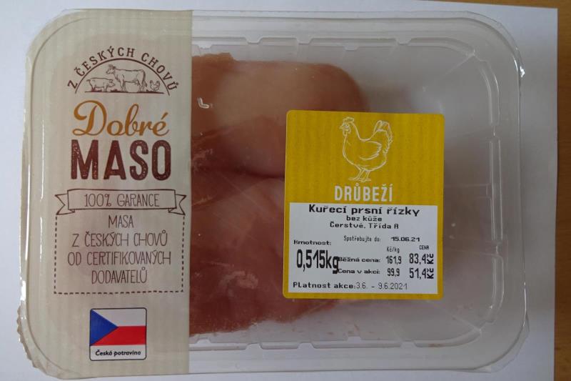 Z českých chovů Dobré maso Drůbeží Kuřecí prsní řízky bez kůže