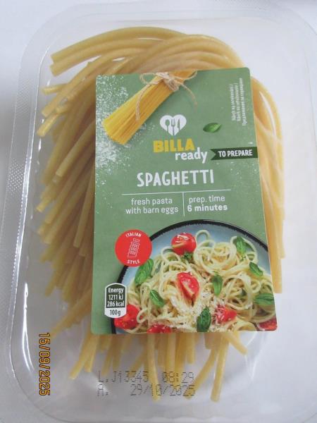 Spaghetti, Těstoviny vaječné nesušené, BILLA ready, 250 g